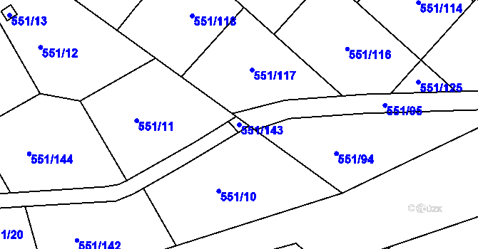 Parcela st. 551/143 v KÚ Horní Planá, Katastrální mapa