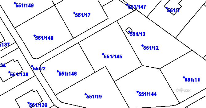 Parcela st. 551/145 v KÚ Horní Planá, Katastrální mapa