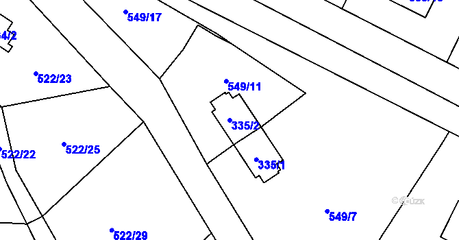 Parcela st. 335/2 v KÚ Zvonková, Katastrální mapa