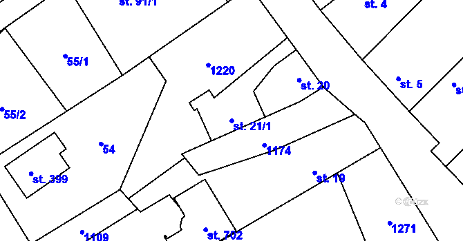 Parcela st. 21/1 v KÚ Horní Počaply, Katastrální mapa