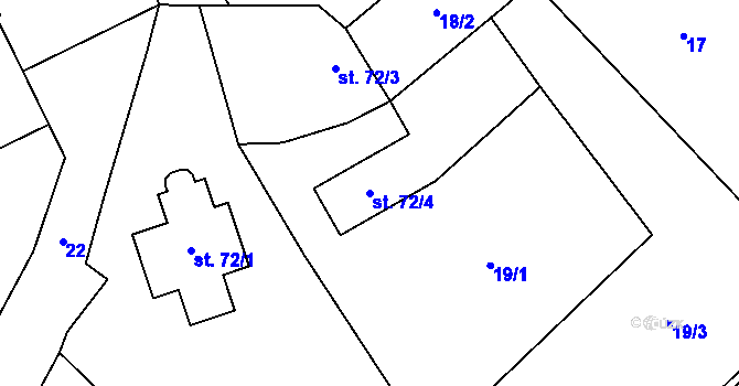 Parcela st. 72/4 v KÚ Horní Počaply, Katastrální mapa