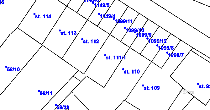 Parcela st. 111/1 v KÚ Horní Počaply, Katastrální mapa
