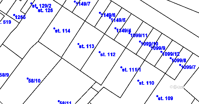 Parcela st. 112 v KÚ Horní Počaply, Katastrální mapa