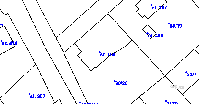 Parcela st. 168 v KÚ Horní Počaply, Katastrální mapa