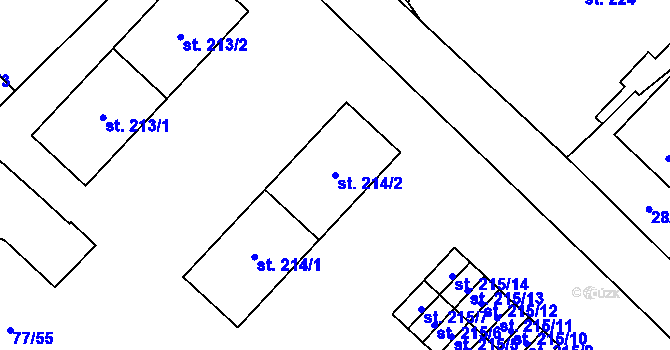 Parcela st. 214/2 v KÚ Horní Počaply, Katastrální mapa