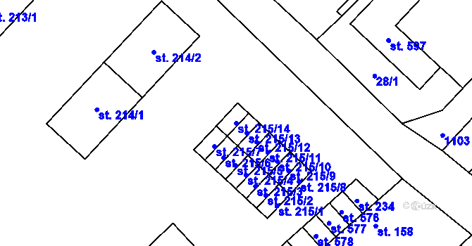 Parcela st. 215/14 v KÚ Horní Počaply, Katastrální mapa