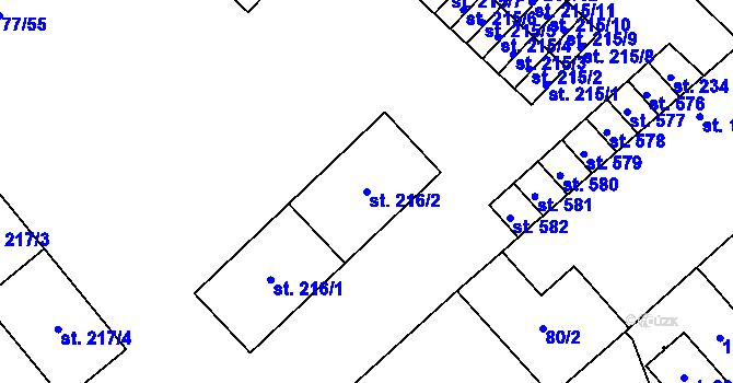 Parcela st. 216/2 v KÚ Horní Počaply, Katastrální mapa