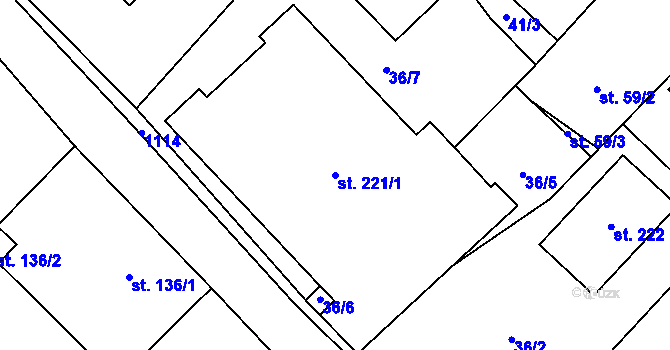 Parcela st. 221/1 v KÚ Horní Počaply, Katastrální mapa