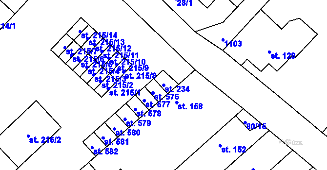 Parcela st. 234 v KÚ Horní Počaply, Katastrální mapa