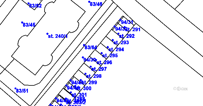 Parcela st. 295 v KÚ Horní Počaply, Katastrální mapa