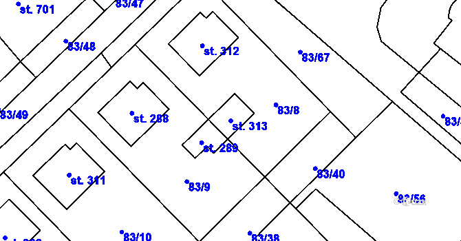 Parcela st. 313 v KÚ Horní Počaply, Katastrální mapa