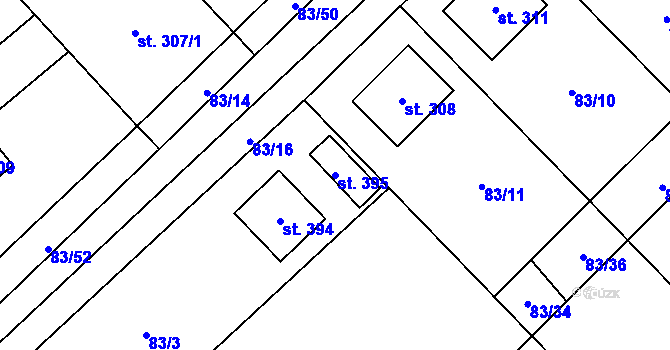 Parcela st. 395 v KÚ Horní Počaply, Katastrální mapa