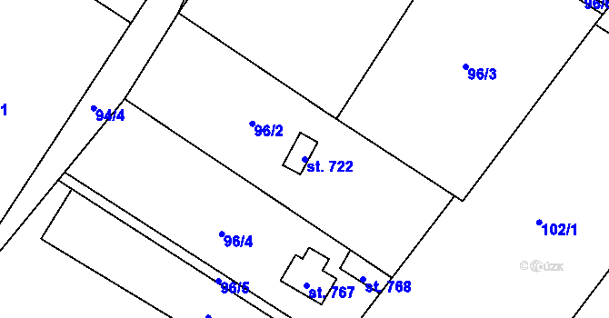 Parcela st. 722 v KÚ Horní Počaply, Katastrální mapa
