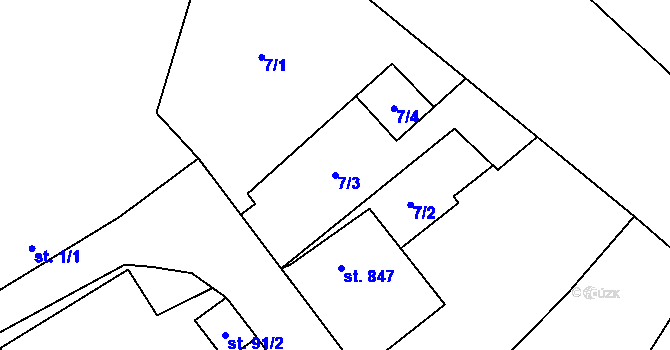 Parcela st. 7/3 v KÚ Horní Počaply, Katastrální mapa