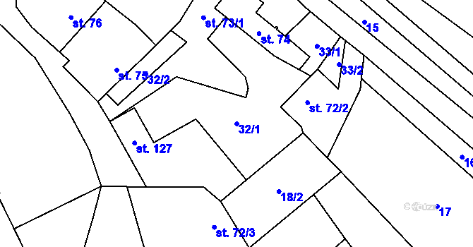 Parcela st. 32/1 v KÚ Horní Počaply, Katastrální mapa