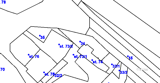 Parcela st. 34 v KÚ Horní Počaply, Katastrální mapa