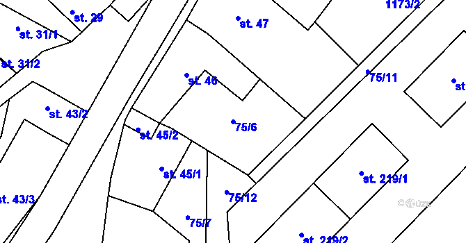 Parcela st. 75/6 v KÚ Horní Počaply, Katastrální mapa