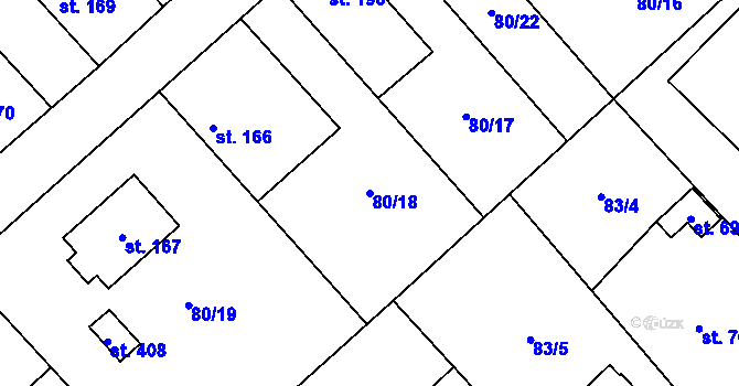 Parcela st. 80/18 v KÚ Horní Počaply, Katastrální mapa
