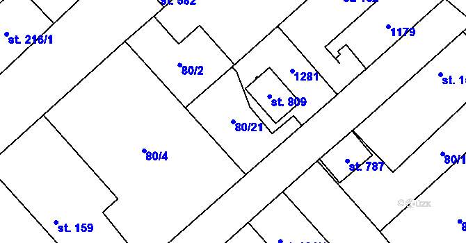 Parcela st. 80/21 v KÚ Horní Počaply, Katastrální mapa