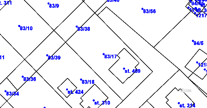 Parcela st. 83/17 v KÚ Horní Počaply, Katastrální mapa