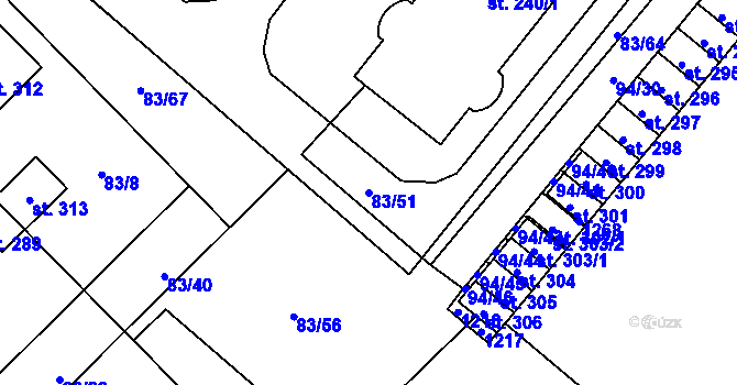 Parcela st. 83/51 v KÚ Horní Počaply, Katastrální mapa