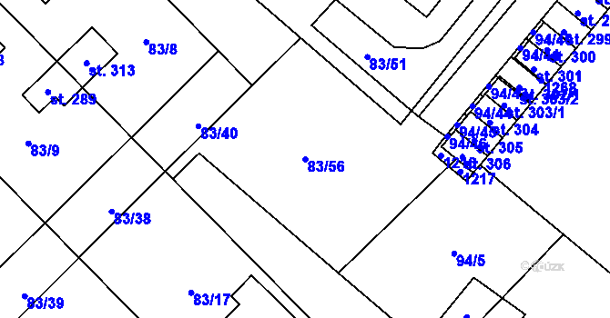Parcela st. 83/56 v KÚ Horní Počaply, Katastrální mapa