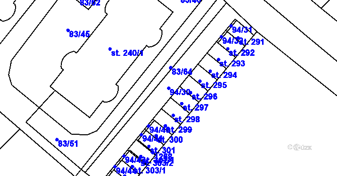 Parcela st. 94/30 v KÚ Horní Počaply, Katastrální mapa
