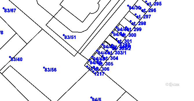 Parcela st. 94/44 v KÚ Horní Počaply, Katastrální mapa