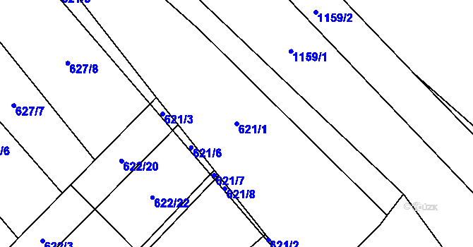 Parcela st. 621/1 v KÚ Horní Počaply, Katastrální mapa