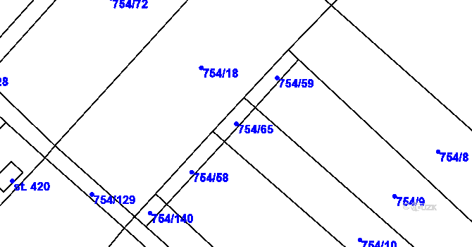 Parcela st. 754/65 v KÚ Horní Počaply, Katastrální mapa