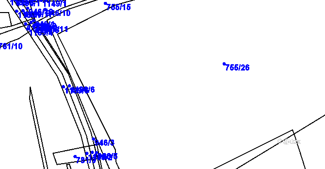 Parcela st. 755/16 v KÚ Horní Počaply, Katastrální mapa
