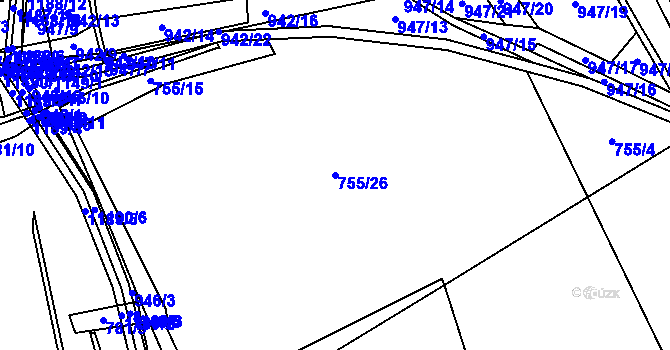 Parcela st. 755/26 v KÚ Horní Počaply, Katastrální mapa