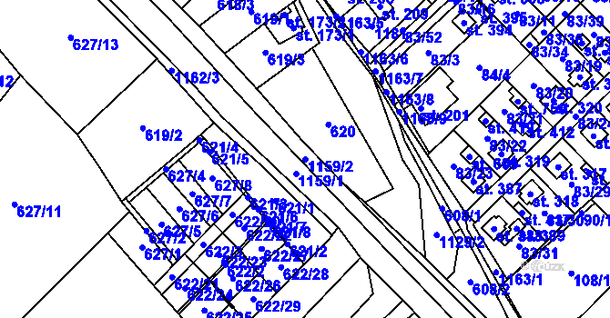 Parcela st. 1159/2 v KÚ Horní Počaply, Katastrální mapa