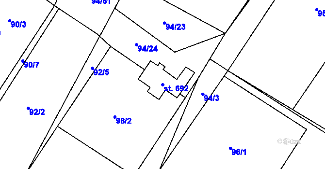 Parcela st. 692 v KÚ Horní Počaply, Katastrální mapa