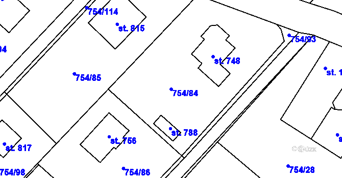 Parcela st. 754/84 v KÚ Horní Počaply, Katastrální mapa