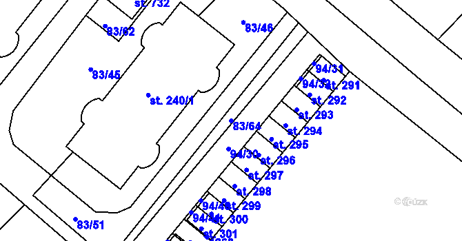 Parcela st. 83/64 v KÚ Horní Počaply, Katastrální mapa