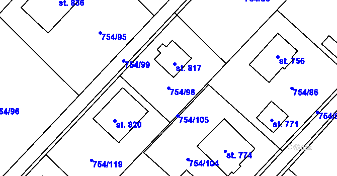 Parcela st. 754/98 v KÚ Horní Počaply, Katastrální mapa
