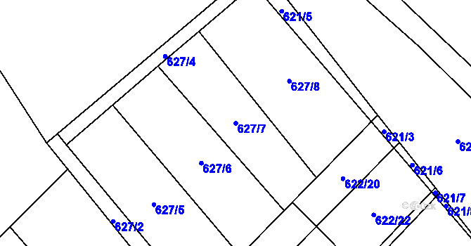 Parcela st. 627/7 v KÚ Horní Počaply, Katastrální mapa
