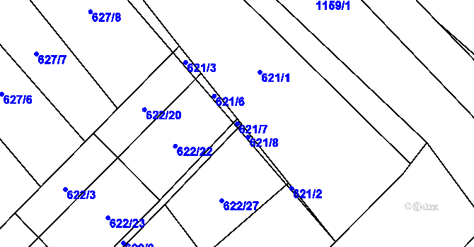 Parcela st. 621/7 v KÚ Horní Počaply, Katastrální mapa