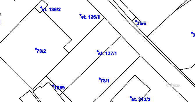 Parcela st. 137/1 v KÚ Horní Počaply, Katastrální mapa