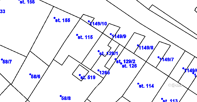 Parcela st. 129/1 v KÚ Horní Počaply, Katastrální mapa
