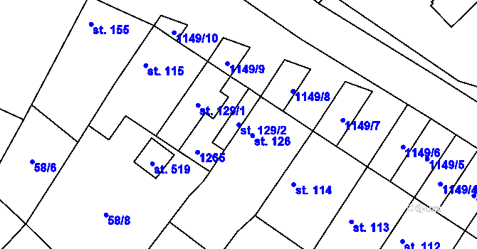 Parcela st. 129/2 v KÚ Horní Počaply, Katastrální mapa
