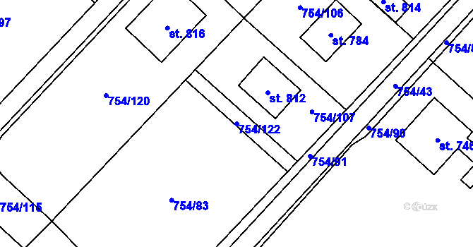 Parcela st. 754/122 v KÚ Horní Počaply, Katastrální mapa