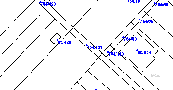 Parcela st. 754/129 v KÚ Horní Počaply, Katastrální mapa