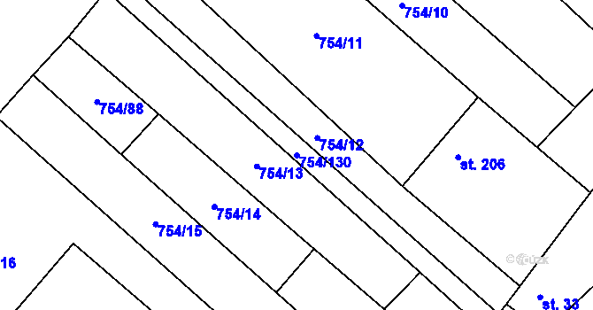 Parcela st. 754/130 v KÚ Horní Počaply, Katastrální mapa