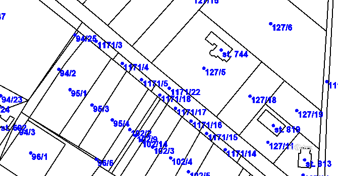 Parcela st. 1171/22 v KÚ Horní Počaply, Katastrální mapa