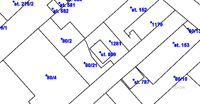 Parcela st. 809 v KÚ Horní Počaply, Katastrální mapa
