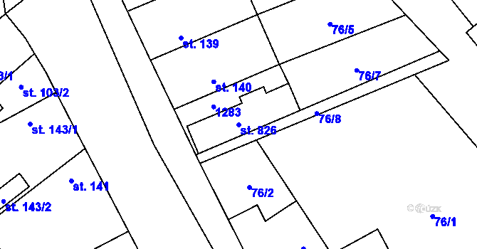 Parcela st. 826 v KÚ Horní Počaply, Katastrální mapa