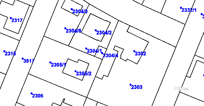 Parcela st. 2304/4 v KÚ Horní Počernice, Katastrální mapa