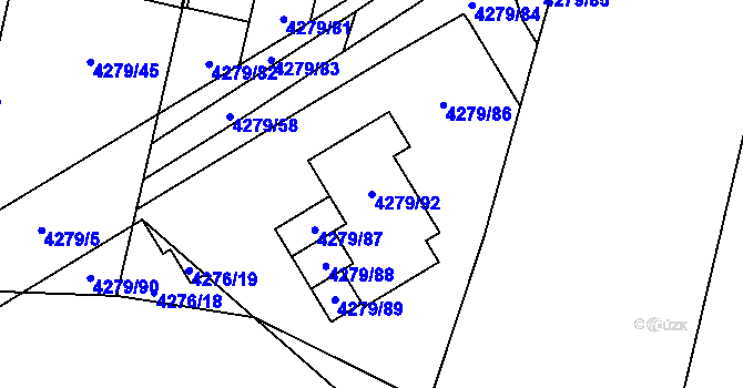 Parcela st. 4279/92 v KÚ Horní Počernice, Katastrální mapa